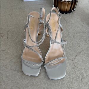 Silver Strappy Heeled Sandals